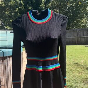 Vintage 1970s Chevron Knit Clingy Dress Full Circle Skirt Giamo Knits